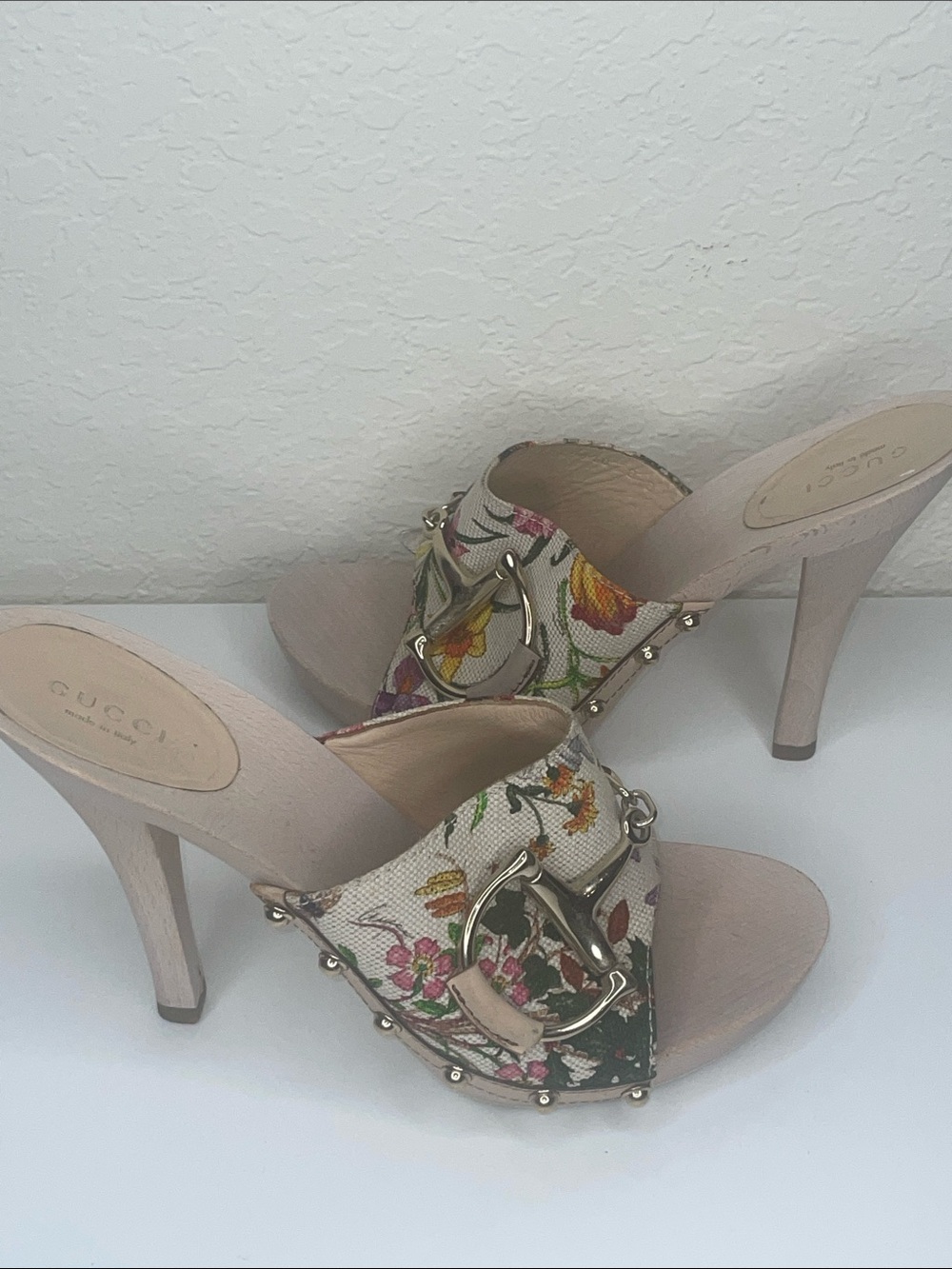 Authentic Gucci Floral canvas High Heel Mules size 8 - Picture 1 of 8